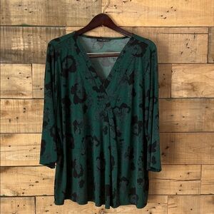 Lane Bryant Green and Black Floral Blouse
